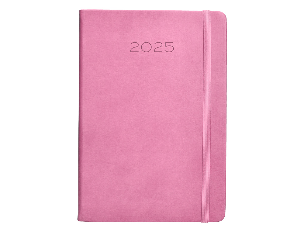 AGENDA ENCADERNADA LIDERPAPEL MYKONOS A5 2025 DIA PAGINA COR ROSA PAPEL 70 GR