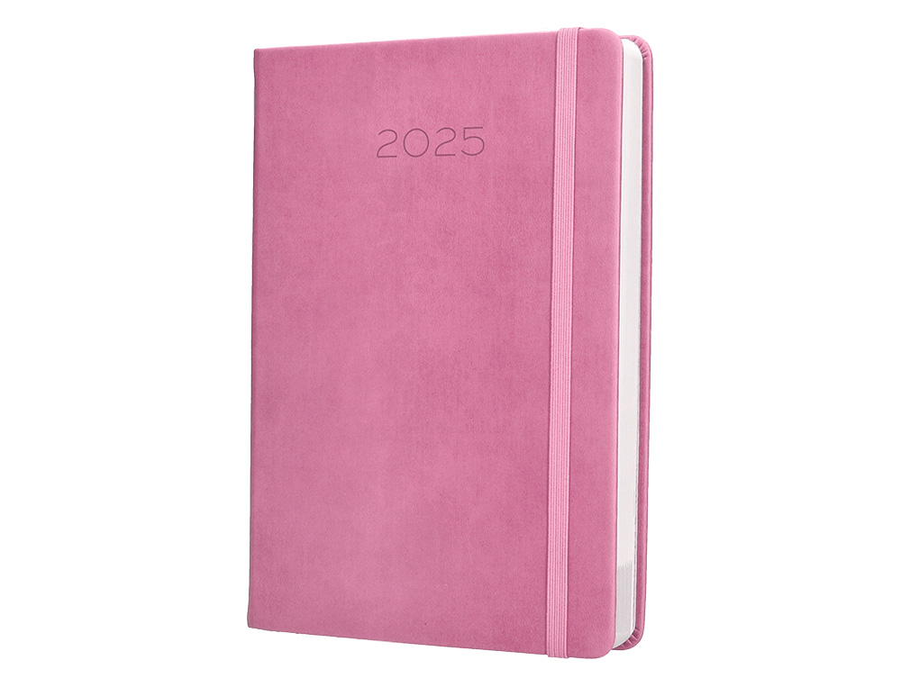 AGENDA ENCADERNADA LIDERPAPEL MYKONOS A5 2025 DIA PAGINA COR ROSA PAPEL 70 GR