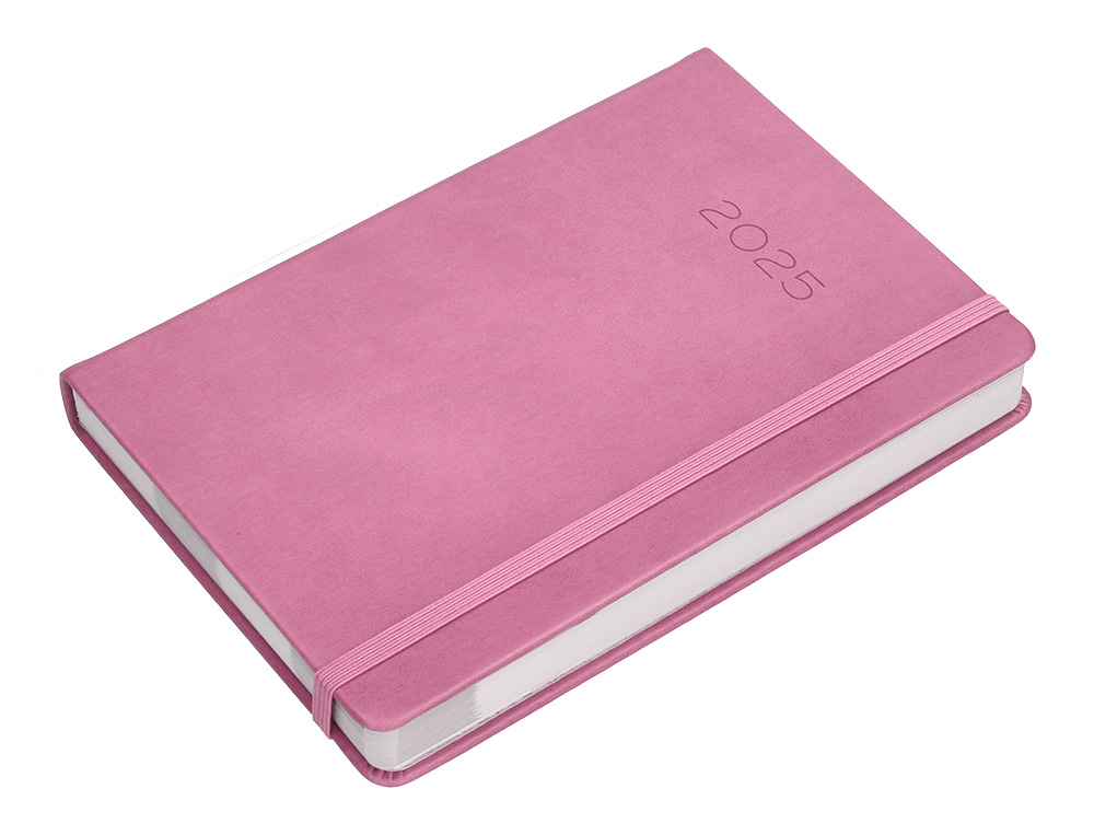 AGENDA ENCADERNADA LIDERPAPEL MYKONOS A5 2025 DIA PAGINA COR ROSA PAPEL 70 GR