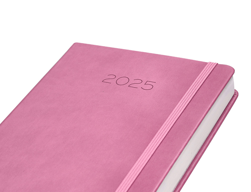 AGENDA ENCADERNADA LIDERPAPEL MYKONOS A5 2025 DIA PAGINA COR ROSA PAPEL 70 GR