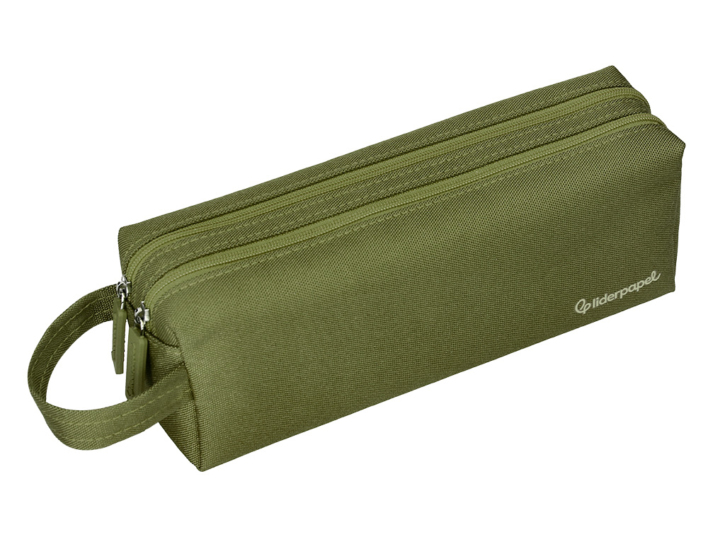 ESTOJO ESCOLAR LIDERPAPEL RETANGULAR COM ASA 2 FECHOS 210X80 MM VERDE MILITAR