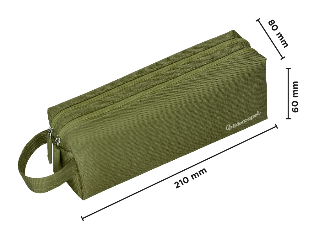 ESTOJO ESCOLAR LIDERPAPEL RETANGULAR COM ASA 2 FECHOS 210X80 MM VERDE MILITAR