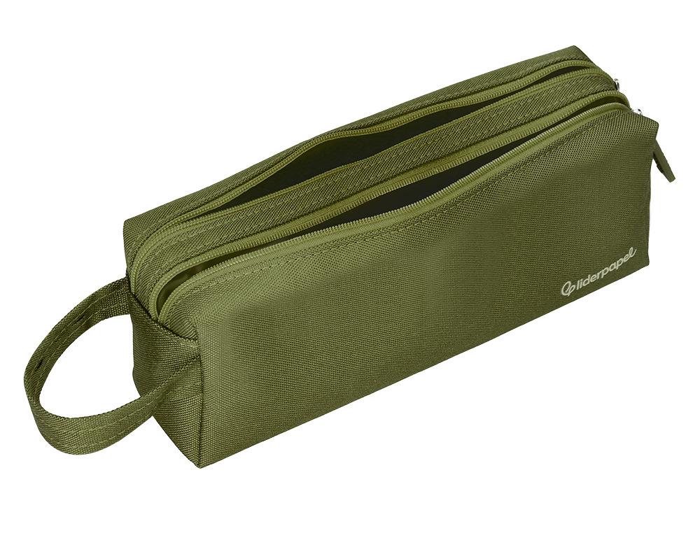ESTOJO ESCOLAR LIDERPAPEL RETANGULAR COM ASA 2 FECHOS 210X80 MM VERDE MILITAR