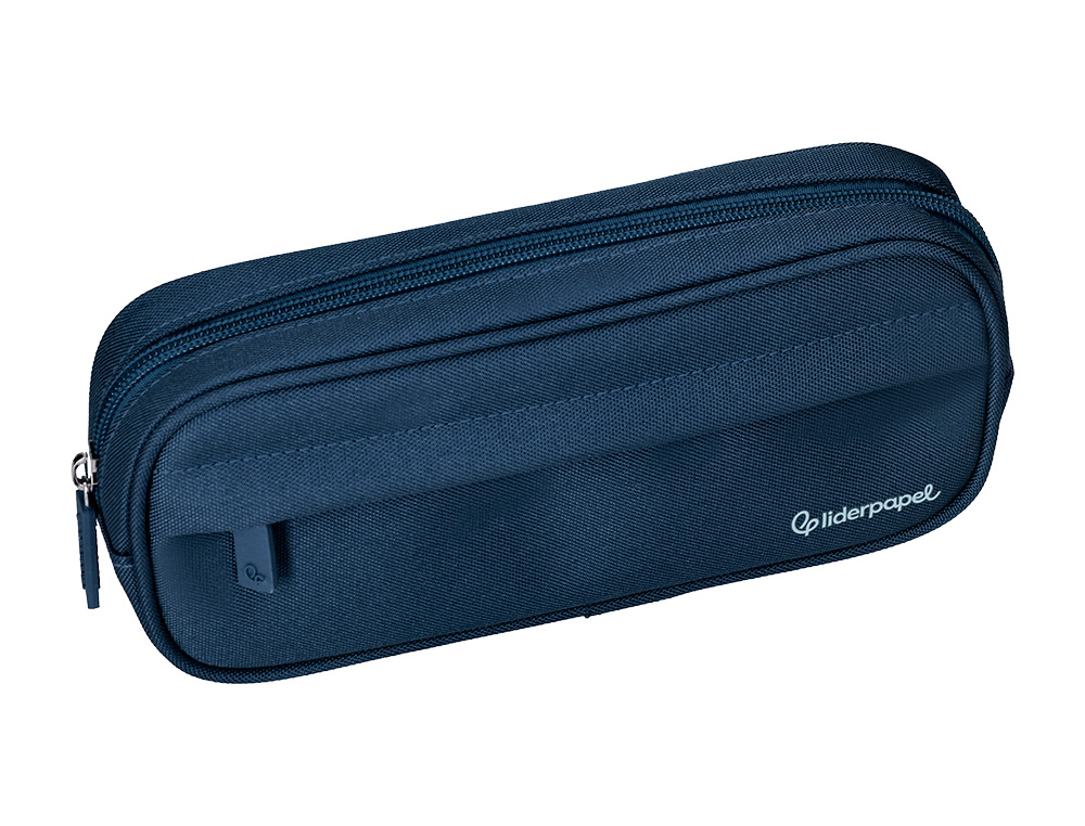 ESTOJO ESCOLAR LIDERPAPEL OVALADO 2 FECHOS COM BOLSO FRONTAL 210X90 MM AZUL MARINHO