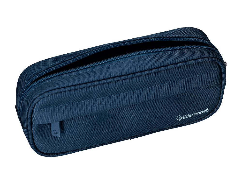 ESTOJO ESCOLAR LIDERPAPEL OVALADO 2 FECHOS COM BOLSO FRONTAL 210X90 MM AZUL MARINHO