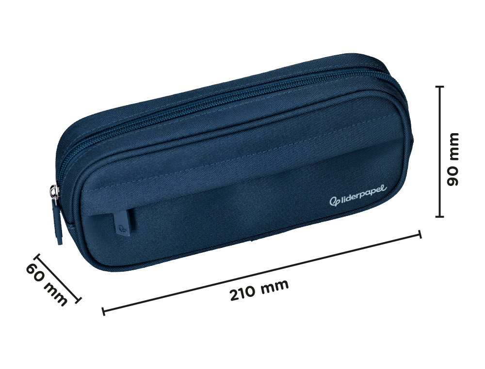 ESTOJO ESCOLAR LIDERPAPEL OVALADO 2 FECHOS COM BOLSO FRONTAL 210X90 MM AZUL MARINHO
