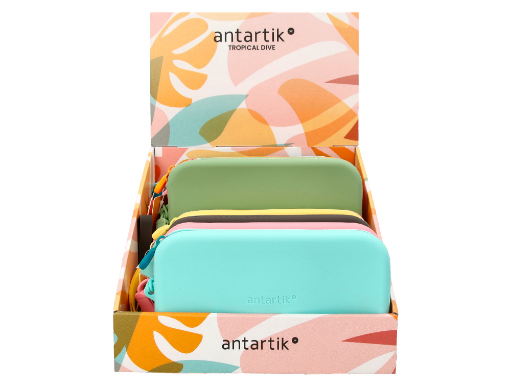 ESTOJO ESCOLAR ANTARTIK TROPICAL DIVE SILICONE SOFT RETANGULAR 190X120X25 MM EXPOSITOR DE 8 UNIDADES