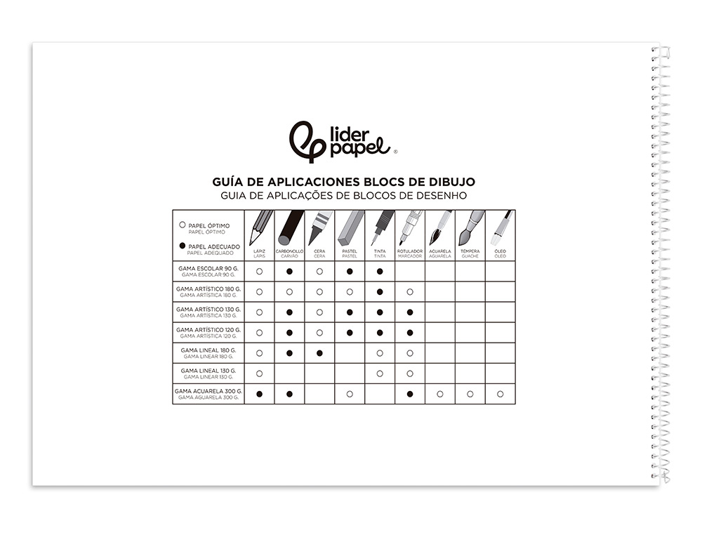 BLOCO DE DESENHO LIDERPAPEL ARTISTICO NATURA ESPIRAL 230X325MM 20 FOLHAS 130 GR SEM ESQUADRIA PERFURADO