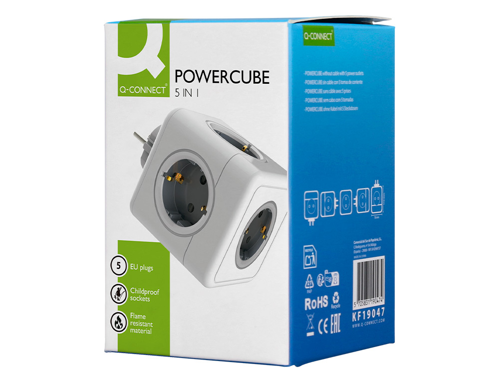 EXTENSAO Q-CONNECT EM CUBO MULTIPLE POWER CUBE 5 EM 1 DIRETO PAREDE 5 TOMADAS DE CORRENTE 75X75X112MM