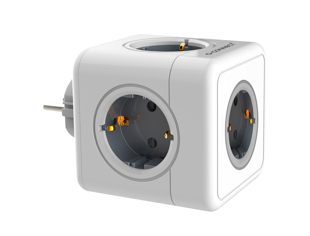 EXTENSAO Q-CONNECT EM CUBO MULTIPLE POWER CUBE 5 EM 1 DIRETO PAREDE 5 TOMADAS DE CORRENTE 75X75X112MM