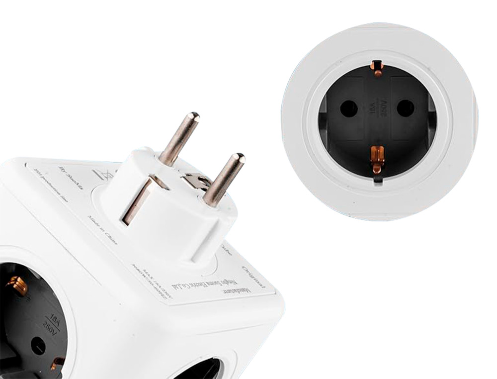 EXTENSAO Q-CONNECT EM CUBO MULTIPLE POWER CUBE 5 EM 1 DIRETO PAREDE 5 TOMADAS DE CORRENTE 75X75X112MM