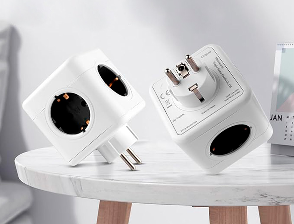 EXTENSAO Q-CONNECT EM CUBO MULTIPLE POWER CUBE 5 EM 1 DIRETO PAREDE 5 TOMADAS DE CORRENTE 75X75X112MM