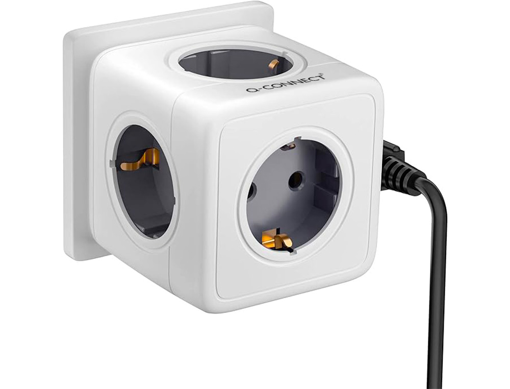 EXTENSAO Q-CONNECT EM CUBO MULTIPLE POWER CUBE 5 EM 1 DIRETO PAREDE 5 TOMADAS DE CORRENTE 75X75X112MM
