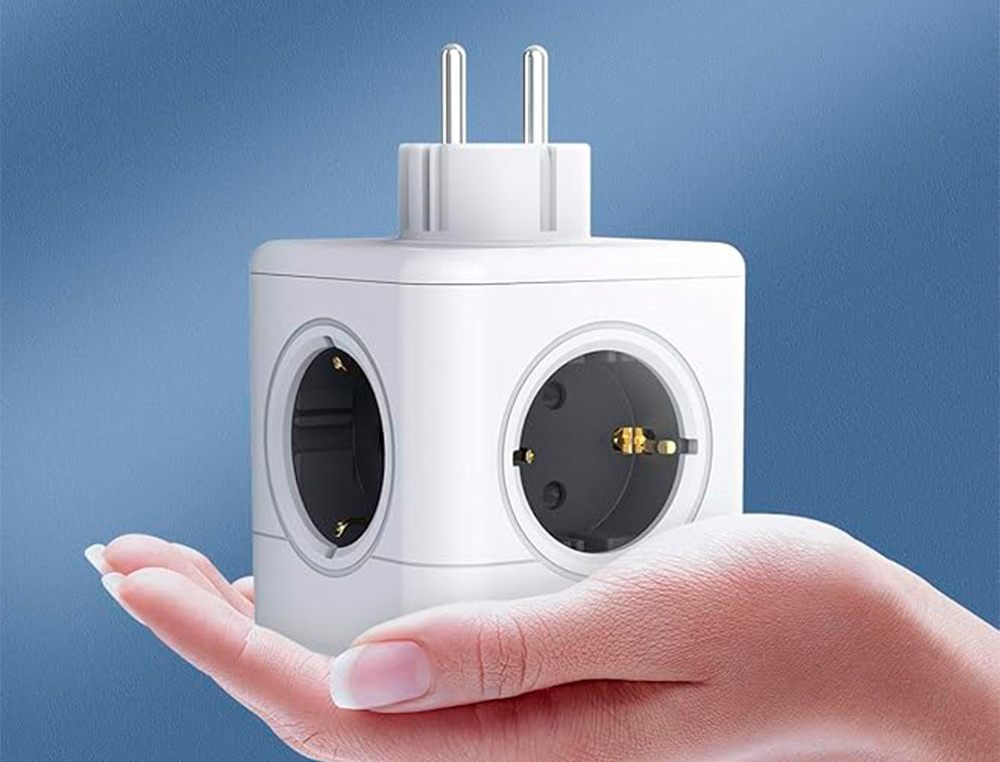 EXTENSAO Q-CONNECT EM CUBO MULTIPLE POWER CUBE 5 EM 1 DIRETO PAREDE 5 TOMADAS DE CORRENTE 75X75X112MM