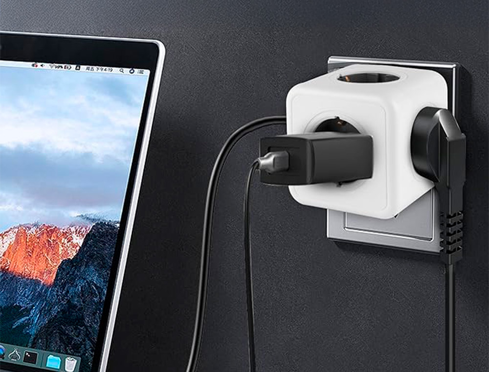 EXTENSAO Q-CONNECT EM CUBO MULTIPLE POWER CUBE 5 EM 1 DIRETO PAREDE 5 TOMADAS DE CORRENTE 75X75X112MM