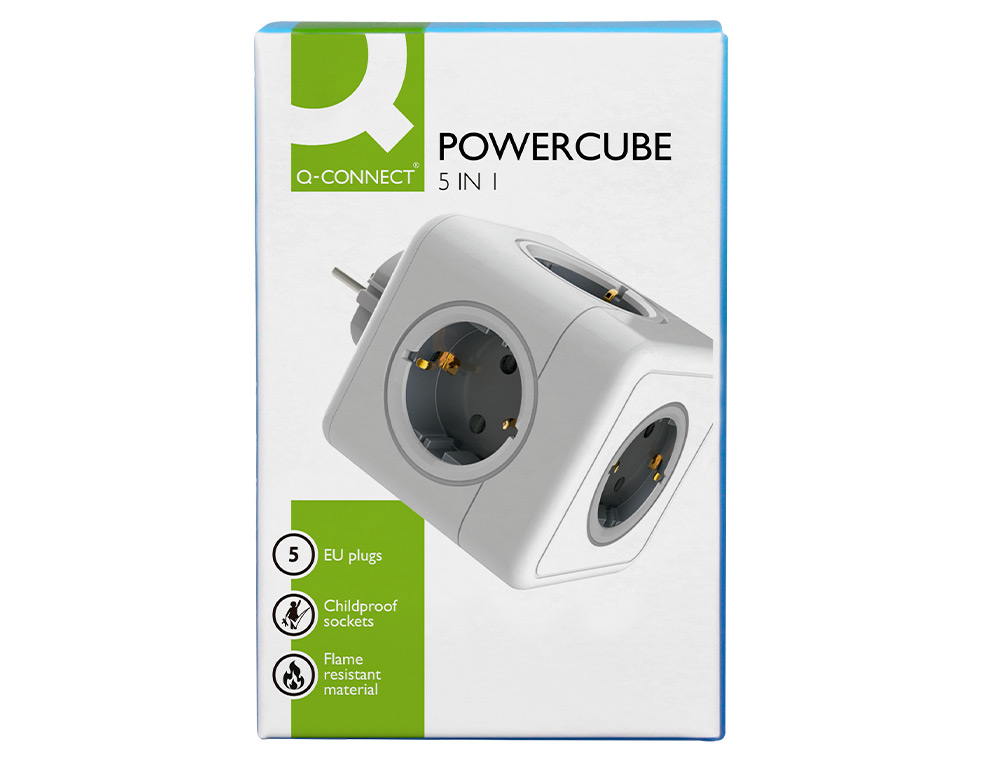 EXTENSAO Q-CONNECT EM CUBO MULTIPLE POWER CUBE 5 EM 1 DIRETO PAREDE 5 TOMADAS DE CORRENTE 75X75X112MM