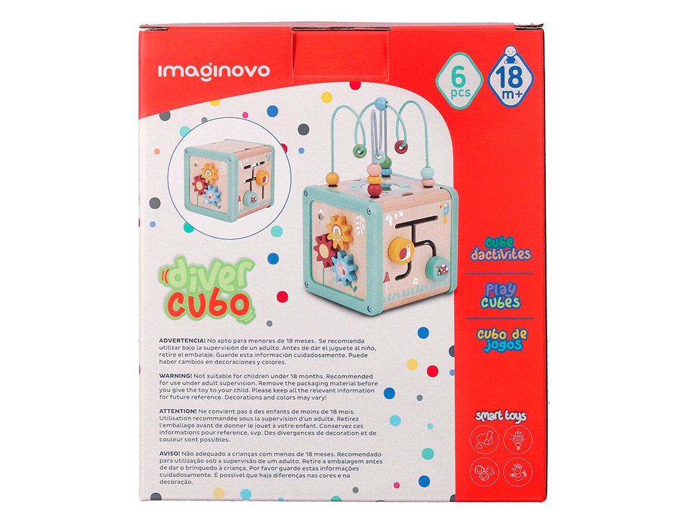 JOGO INFANTIL IMAGINOVO MADEIRA CUBO DE ATIVIDADES +18 MESES 15,5X15,5X28CM