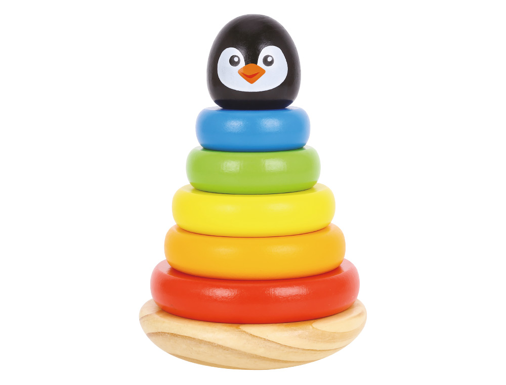 JOGO INFANTIL IMAGINOVO MADEIRA FORMA DE PINGUIM TORRE DE FORMAS EMPILHAVEIS +12 MESES 7 PECAS 18X12X12CM