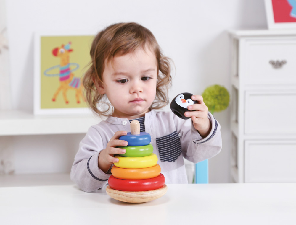 JOGO INFANTIL IMAGINOVO MADEIRA FORMA DE PINGUIM TORRE DE FORMAS EMPILHAVEIS +12 MESES 7 PECAS 18X12X12CM