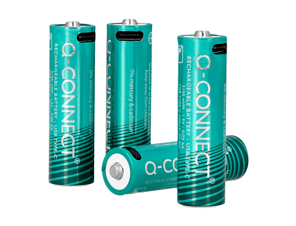 PILHA Q-CONNECT AA RECARREGAVEL POR USB-C BLISTER DE 4 UNIDADES