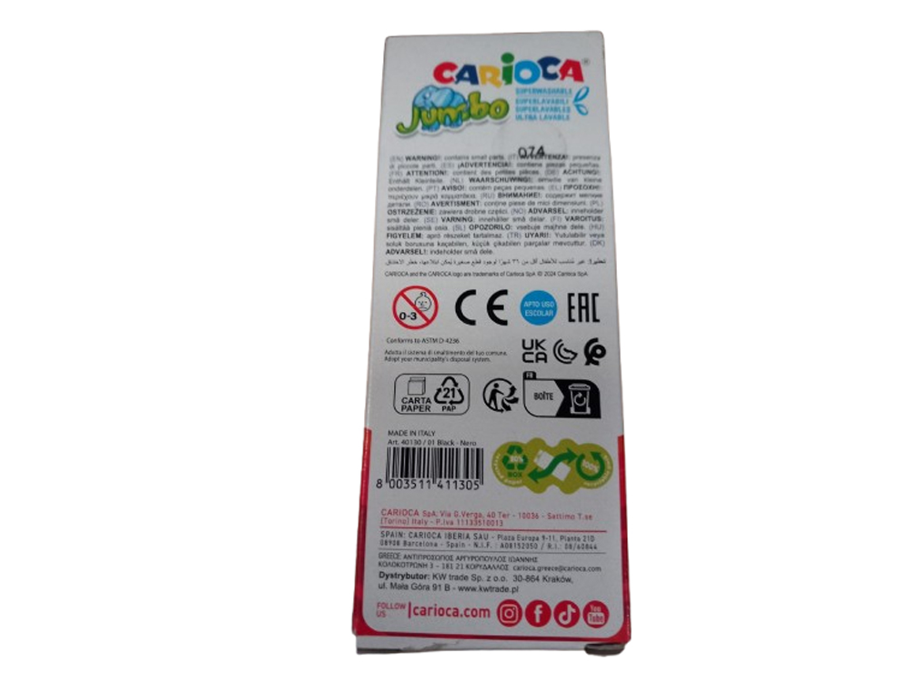 MARCADOR CARIOCA JUMBO LAVAVEL PRETO PONTA GROSSA 6 MM