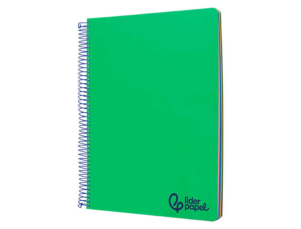 CADERNO ESPIRAL LIDERPAPEL A4 MICRO WONDER CAPA PLASTICO 120F 90GR QUADRICULA 5MM 5 BANDAS 4 FUROS COR VERDE ESCURO