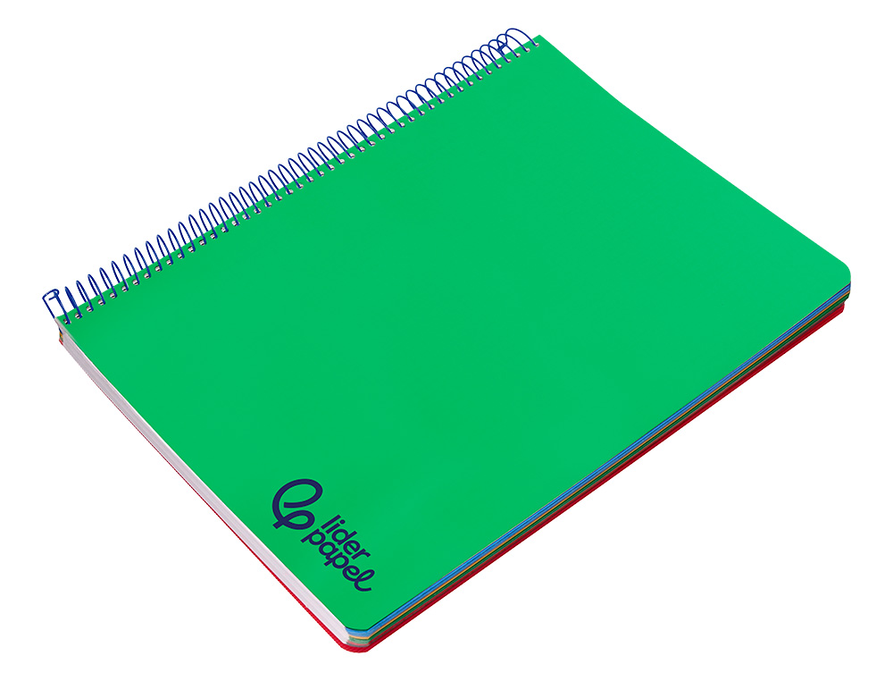 CADERNO ESPIRAL LIDERPAPEL A4 MICRO WONDER CAPA PLASTICO 120F 90GR QUADRICULA 5MM 5 BANDAS 4 FUROS COR VERDE ESCURO