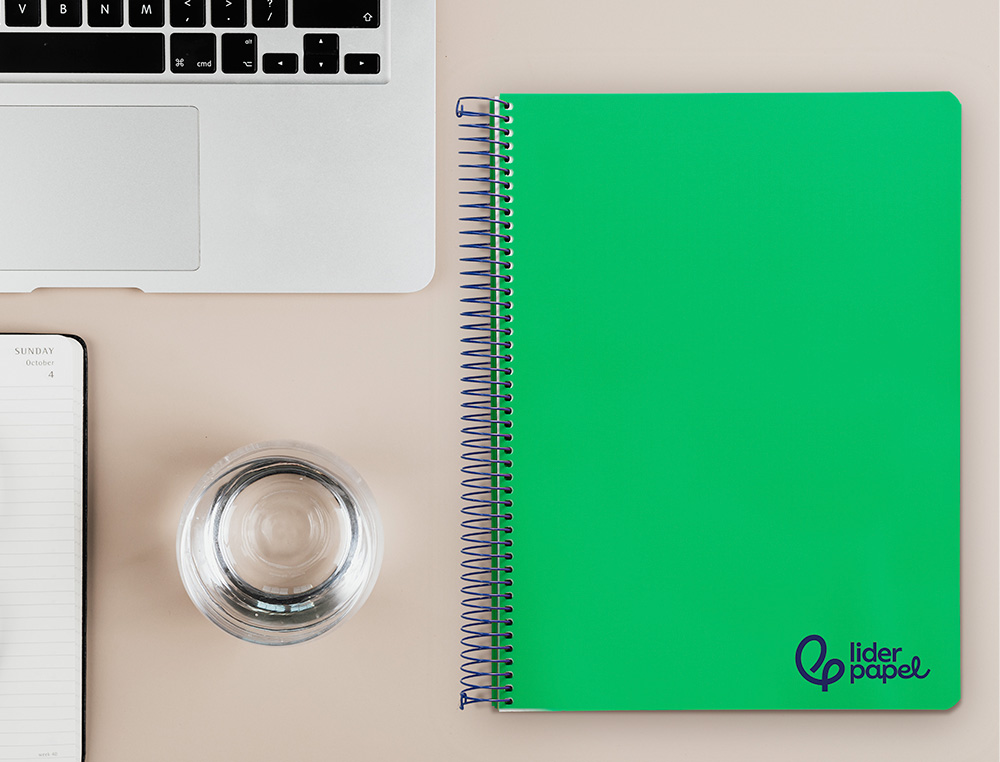 CADERNO ESPIRAL LIDERPAPEL A4 MICRO WONDER CAPA PLASTICO 120F 90GR QUADRICULA 5MM 5 BANDAS 4 FUROS COR VERDE ESCURO