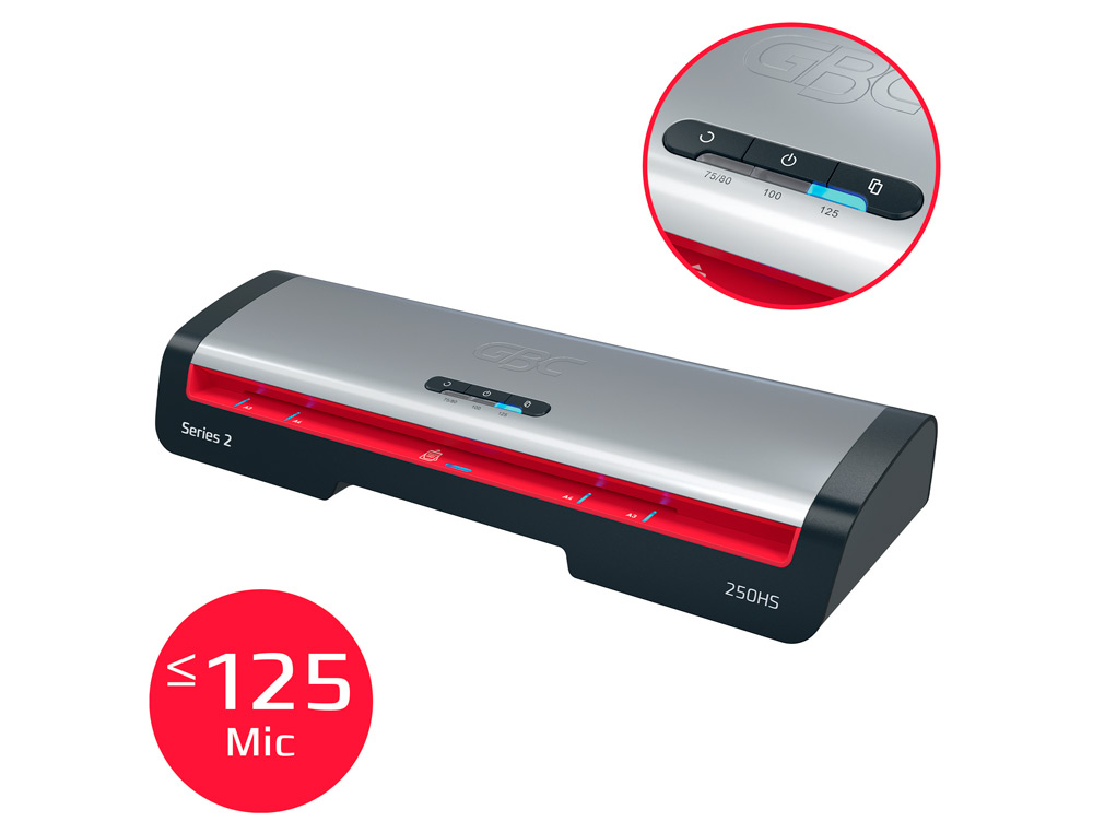 PLASTIFICADORA GBC 250HS OFFICE DIN A3 APAGAR AUTOMATICO 2 ROLOS ATÉ 125 MICRONS