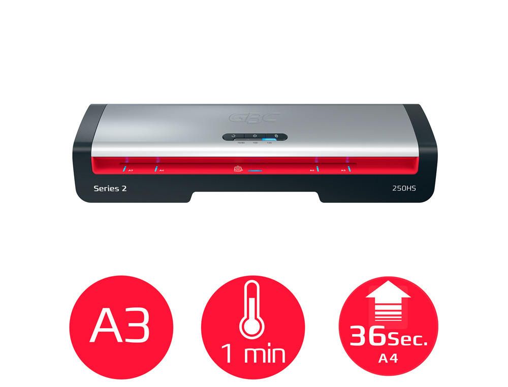 PLASTIFICADORA GBC 250HS OFFICE DIN A3 APAGAR AUTOMATICO 2 ROLOS ATÉ 125 MICRONS