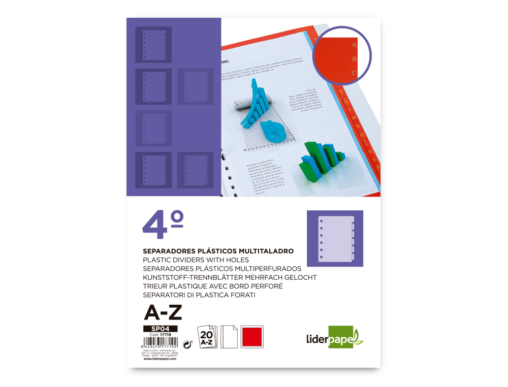 SEPARADOR LIDERPAPEL PLASTICO ALFABETICO A-Z QUARTO