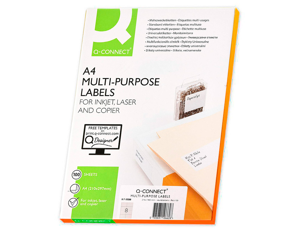 ETIQUETAS ADESIVAS Q-CONNECT DIN A4 99,1 X 67,7 MM