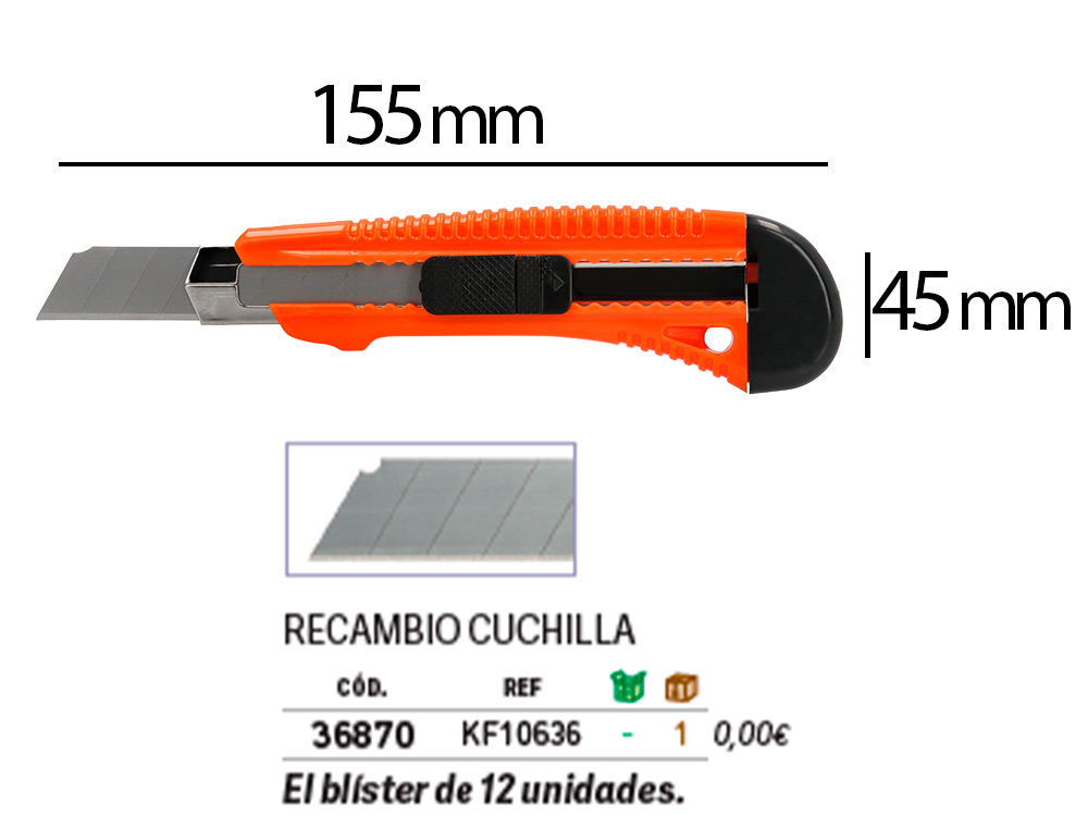 X-ATO Q-CONNECT LARGO DE PLÁSTICO LAMINA DE ACO 18 MM DE LARGURA COMPRIMENTO 155 MM BLISTER DE 1 UNIDADE
