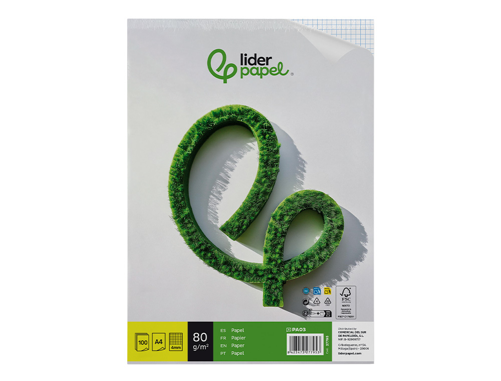 PAPEL LIDERPAPEL DE ESCRITA 80 GR QUADRICULADO SEM FUROS