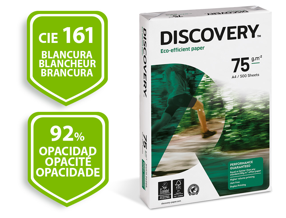 PAPEL FOTOCOPIA DISCOVERY DIN A4 75 GR EMBALAGEM DE 500 FOLHAS