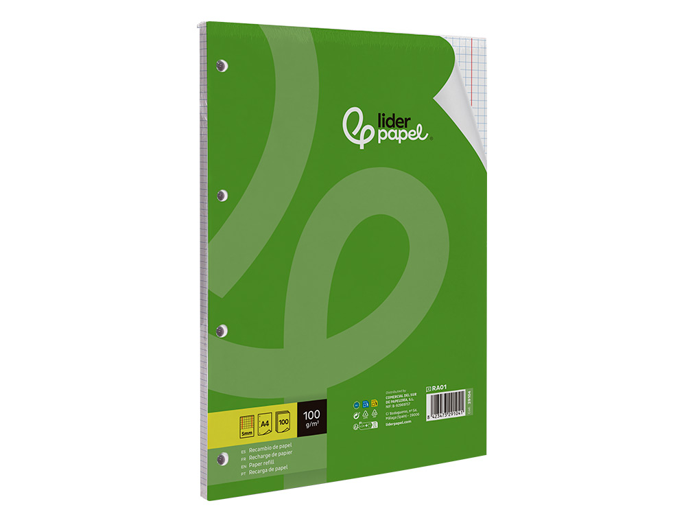 RECARGA LIDERPAPEL DIN A4 100 F 100 GR QUADRICULADO