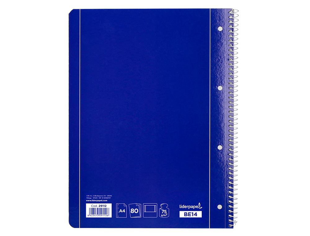 CADERNO ESPIRAL LIDERPAPEL CAPA AZUL 80 F DIN A4 LISO