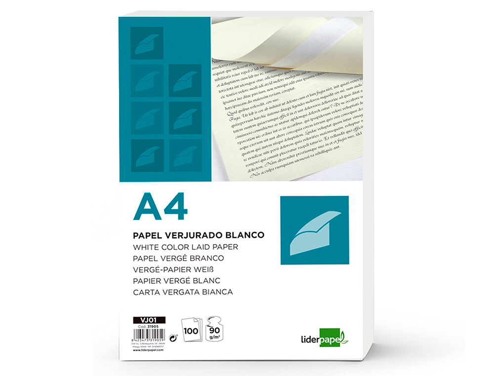 PAPEL VERGE LIDERPAPEL DIN A4 90 GR BRANCO EMBALAGEM DE 100 FOLHAS