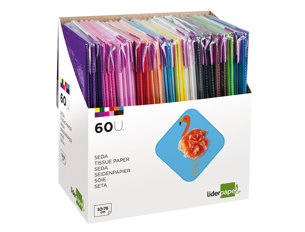 EXPOSITOR PAPEL SEDA LIDERPAPEL. 60 BOLSAS DE 5 UNIDADES CORES SORTIDA