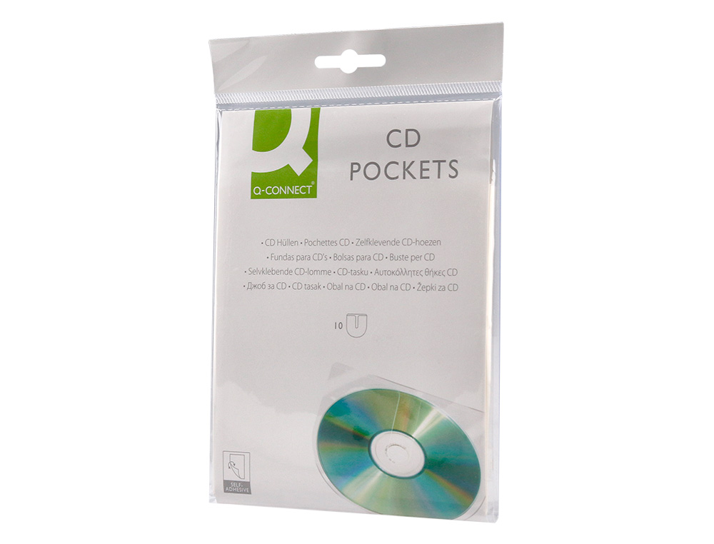 BOLSA AUTOADESIVA PARA CD Q-CONNECT COM ABA PACK DE 10 UNIDADES