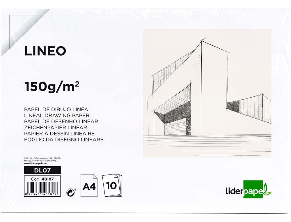 PAPEL DE DESENHO LIDERPAPEL DIN A4 150 GR EMBALAGEM DE 10 FOLHAS
