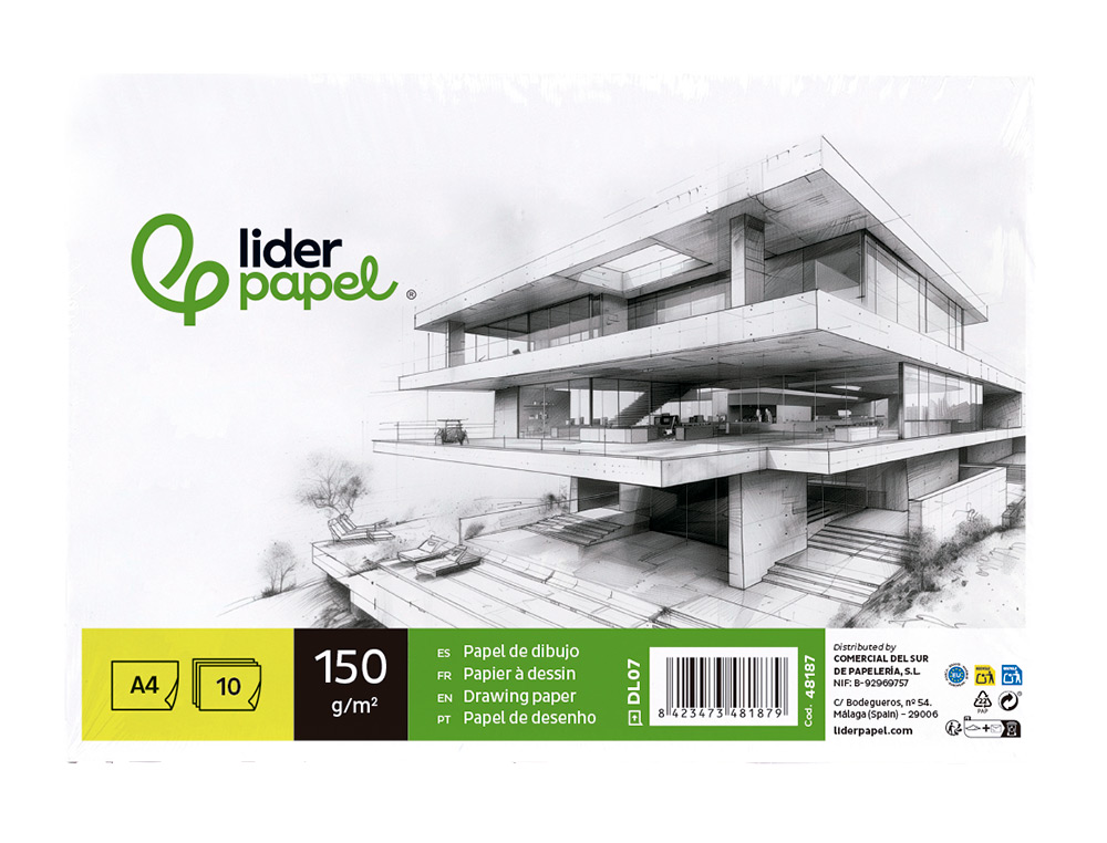 PAPEL DE DESENHO LIDERPAPEL DIN A4 150 GR EMBALAGEM DE 10 FOLHAS
