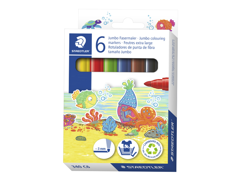 MARCADOR STAEDTLER COR JUMBO TRACO 3 MM -ESTOJO DE 6 CORES SORTIDAS