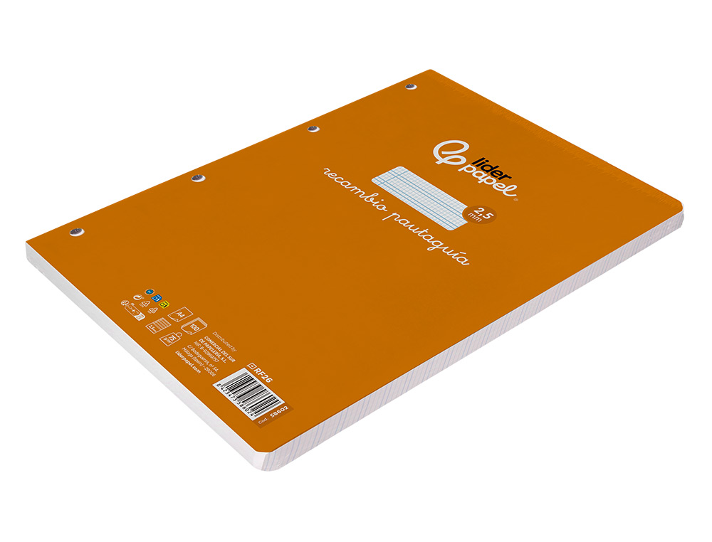 RECAMBIO LIDERPAPEL FOLIO 100 H 4 TALADROS 70 GR CUADRICULADO PAUTADO 2,5 MM CON MARGEN