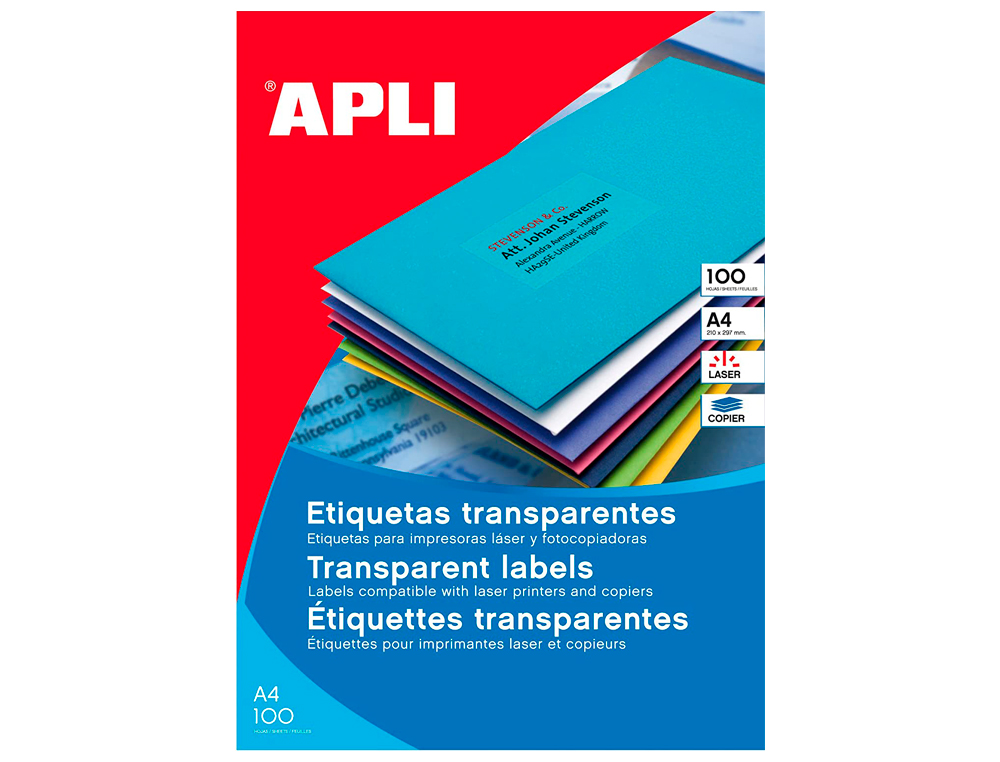 ETIQUETA ADESIVA APLI TRANSPARENTE 48,5X25,4 MM FOTOCOPIA LASER TINTEIRO CAIXA 20 FOLHAS DIN A4 COM 880 ETIQUETAS