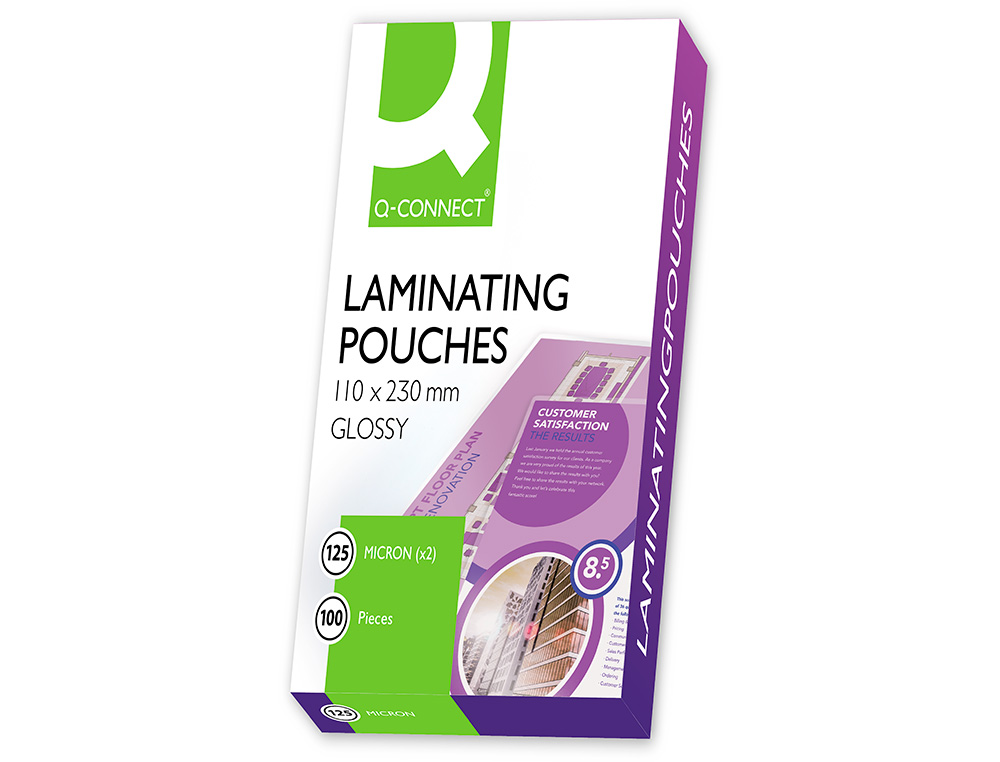 BOLSA DE PLASTIFICAR Q-CONNECT 110 X 230 MM 125 MICRONS CAIXA DE 100 UNIDADES