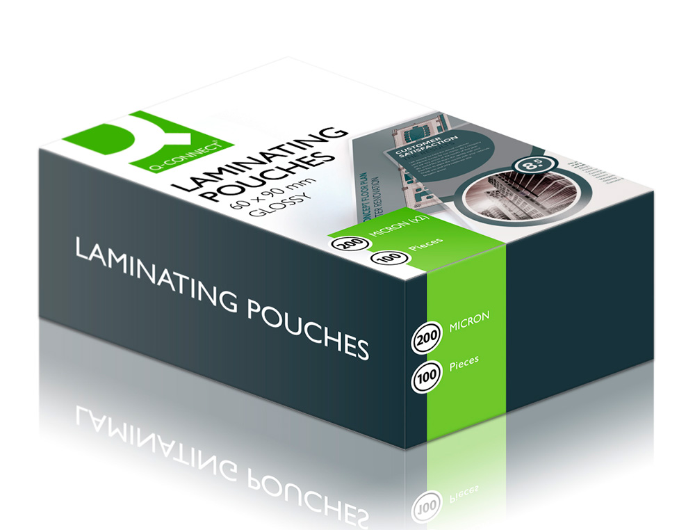 BOLSA DE PLASTIFICAR Q-CONNECT 90 X 60 MM 200 MICRONS CAIXA DE 100 UNIDADES