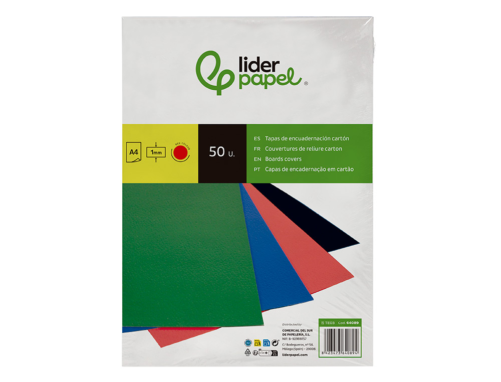CAPA DE ENCADERNACAO LIDERPAPEL CARTAO DIN A4 1 MM VERMELHA PACK DE 50 UNIDADES