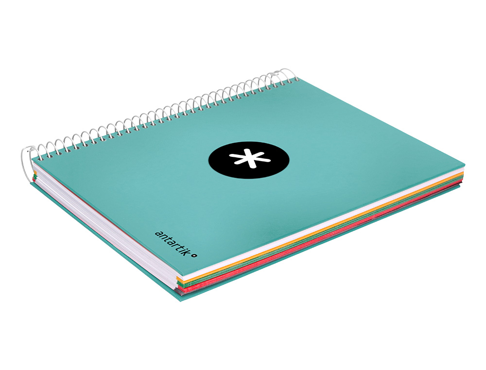 CADERNO ESPIRAL DIN A5 ANTARTIK CAPA FORRADA 120 F 100 GR QUADRICULA 5 MM 5 BANDAS DE CORES COR MENTA