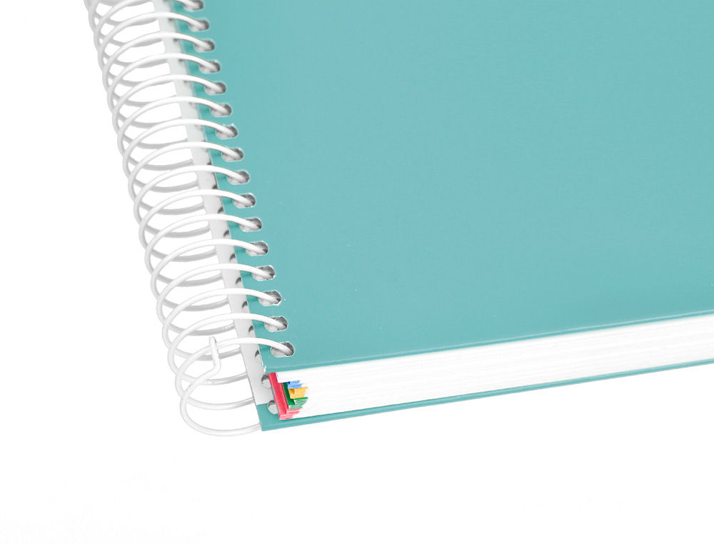CADERNO ESPIRAL DIN A5 ANTARTIK CAPA FORRADA 120 F 100 GR QUADRICULA 5 MM 5 BANDAS DE CORES COR MENTA